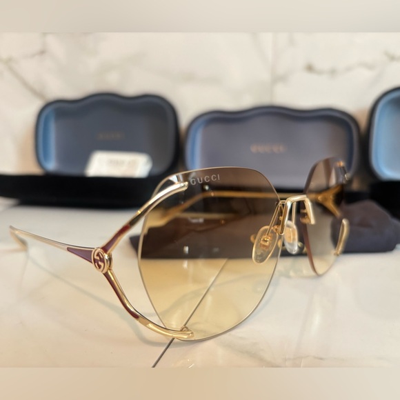 Gucci 💅 Brown Gradient Gold GG Lens 59 15 130 Women's Sunglasses GG0651S 005 NEW - Picture 10 of 16